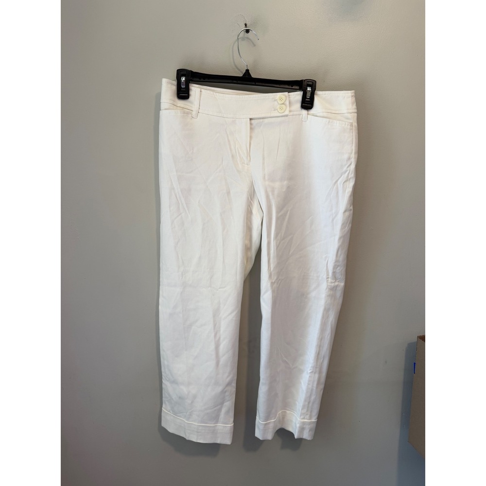 Ann Taylor LOFT Womens White Cotton Blend Cuffed Cropped Dress Pants Size 8 NWT